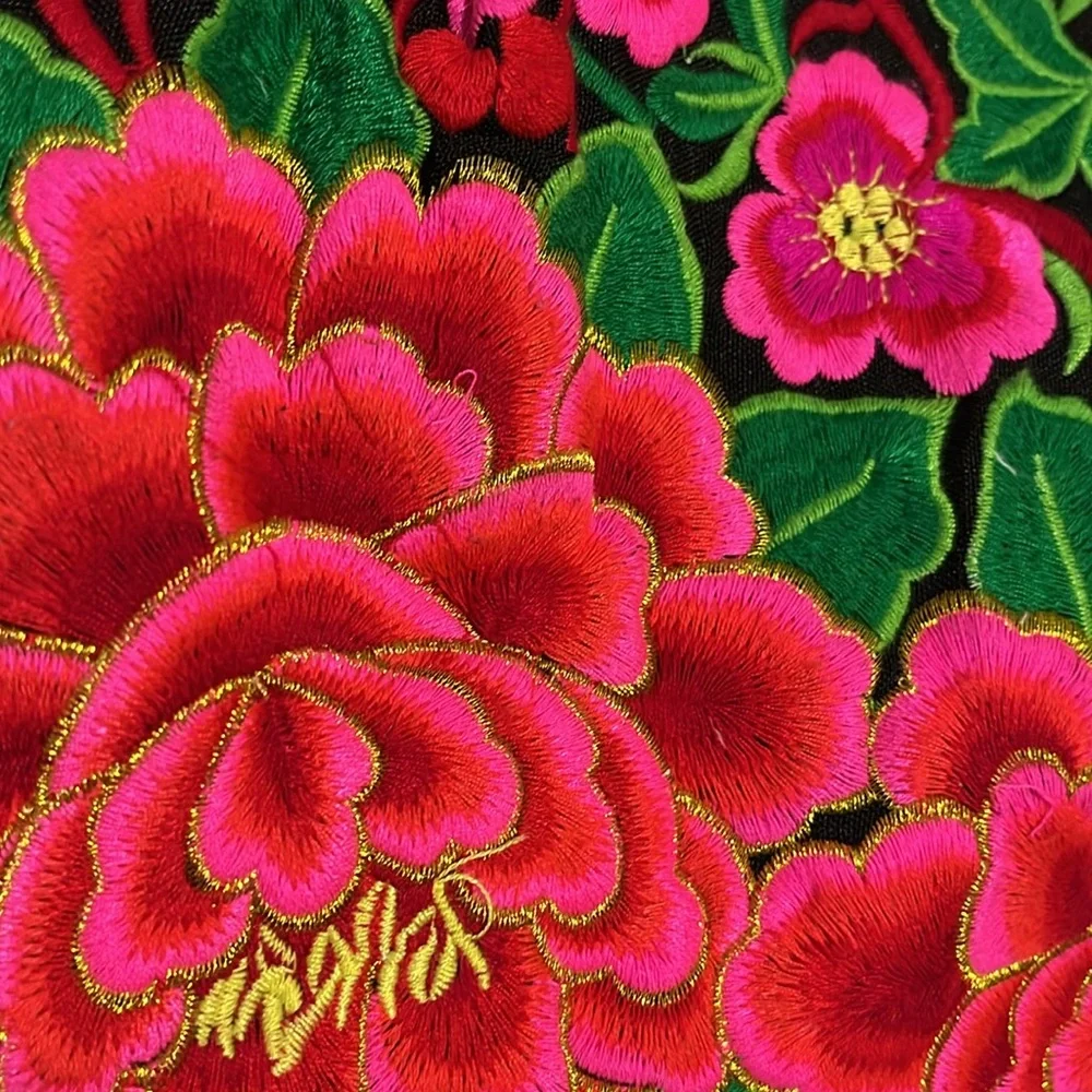 Colorful Embroidered Floral Boho Crossbody Shoulder Bag with Pom Poms